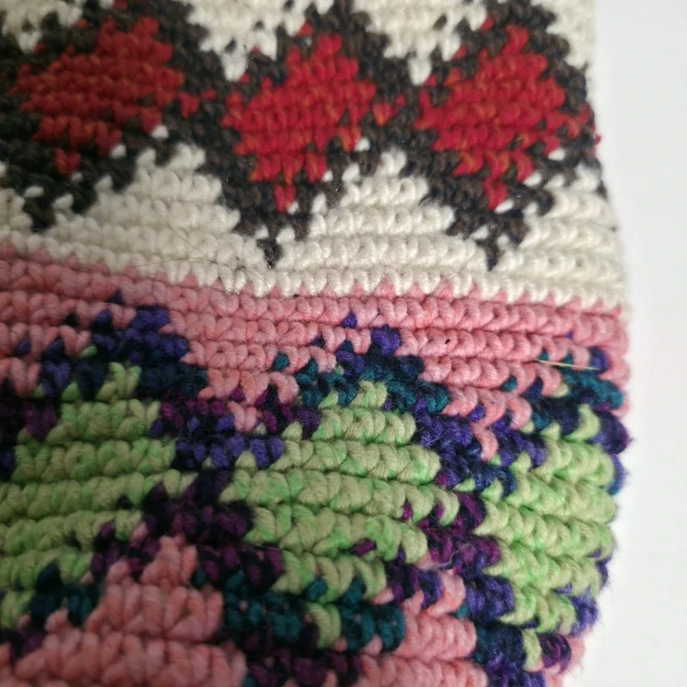 Vintage Boho Crochet Crossbody Bag Southwestern Geometric Knit Bucket Purse